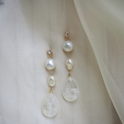 Französische Süßwasserperlen-Kristall-Tropfenohrringe