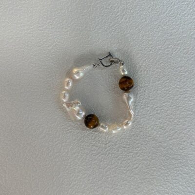 Süßwasser-Barockperlenarmband mit Bernsteinperlen