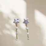 Pendientes de perlas de agua dulce con diseño de estrella y luna, hechos a mano en plata de ley 925.