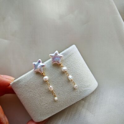 S925-Handgefertigt-Süßwasserperle-Sternenmond-Nieten-über-Details