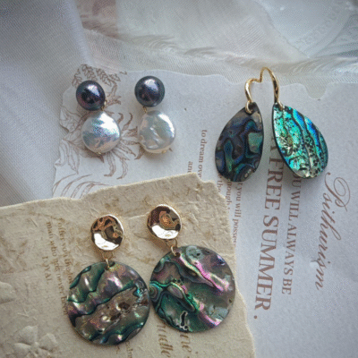 Boucles d'oreilles pendantes en argent S925, nacre d'ormeau et perle