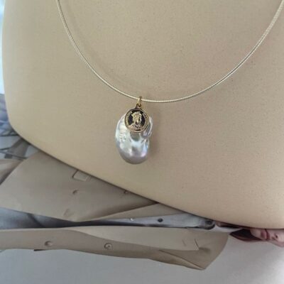 S925-Silber-Barock-Perlen-Münzanhänger-Choker-Show