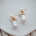 Pendientes de botón de plata 925 barroca con perlas, hechos a mano, con detalles