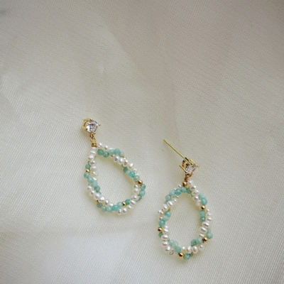 Boucles d'oreilles en argent 925, perles d'eau douce et aigue-marine