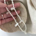 Collier en argent 925, dentelle Biwa, perles d'eau douce, détails