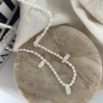 Collier en dentelle d'argent S925 Biwa avec perles d'eau douce et détails
