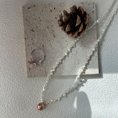 Collar de perlas de agua dulce con encaje de plata S925 y colgante barroco