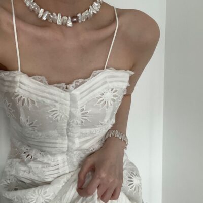 Collier en argent 925, motif tournesol, baroque, perles d'eau douce.