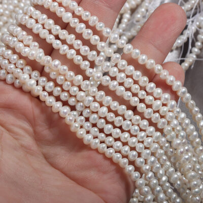 Perles de culture naturelles de 3 à 3,5 mm, sans noyau, en forme de pomme de terre, percées