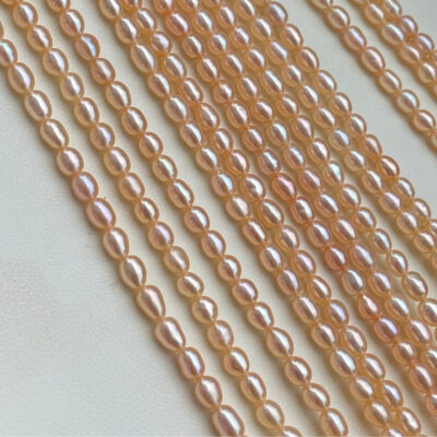 Perlas de agua dulce de arroz color champán, sin semillas y de alto brillo, de 3-4 mm
