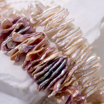 8mm Biwa Irregular Natural Freshwater Pearl with Overlapping Hole