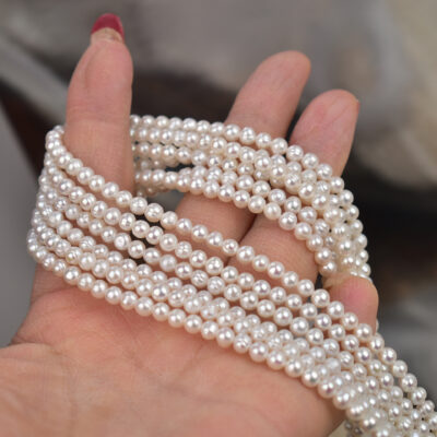4-6mm White Strong Luster Threaded Potato Freshwater Pearls