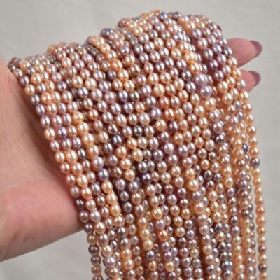 5mm Mixed Color Good Surface High Luster Rice Pearl Strand