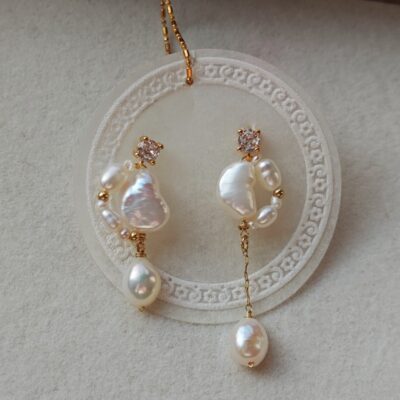 Asymmetrical-Baroque-Pearl-Zircon-Stud-Earrings