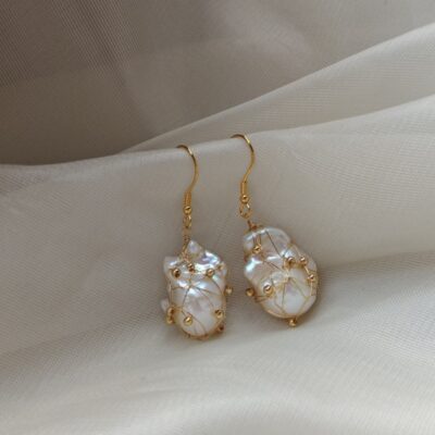 Gold-Wire-Wrapped-Baroque-Pearl-Dangle-Earrings