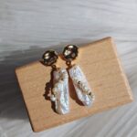 Hand-Wired-Biwa-Pearl-Textured-Gold-Dangle-Earrings
