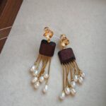 Detalles de los pendientes de borla de perlas, madera de citrino y plata 925