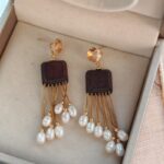 Detalles de los pendientes de borla de perlas y citrino en madera de plata 925.