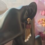 Pendientes de plata S925 con citrino, madera, perlas y borlas (detalles)