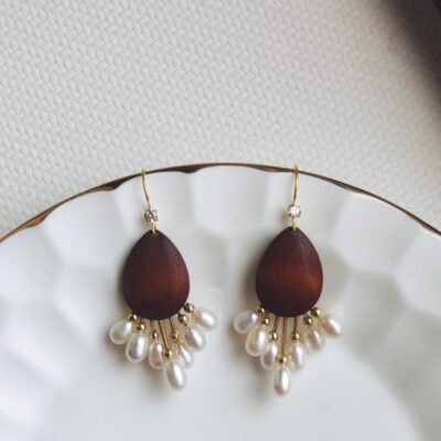 S925-Silver-Ebony-Wood-Pearl-Tassel-Earrings