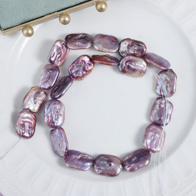 Perles baroques carrées d'eau douce, violettes naturelles et brillantes, de 14 mm