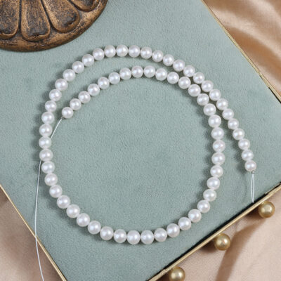 Perles d'eau douce rondes de 6 mm, blanches, à fort éclat et légèrement imparfaites