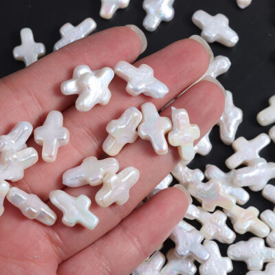 9-10mm White Good Cross Baroque Freshwater Pearls