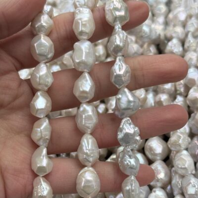 11–13mm White Faceted Baroque Freshwater Pearls