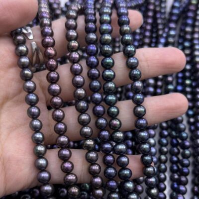 6-6.5mm Black Round Dyed Freshwater Pearls