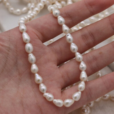 6-9mm White Lustrous Baroque Teardrop Freshwater Pearl