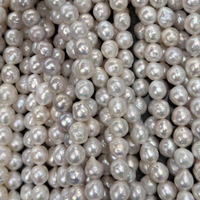 7-8mm White Luster Round Baroque Freshwater Pearls