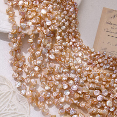 8-10mm Champagne Color Medium Luster Round Petal Shape Freshwater Pearls