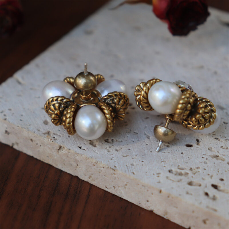 9-10mm-Freshwater-Pearl-Cluster-Earrings