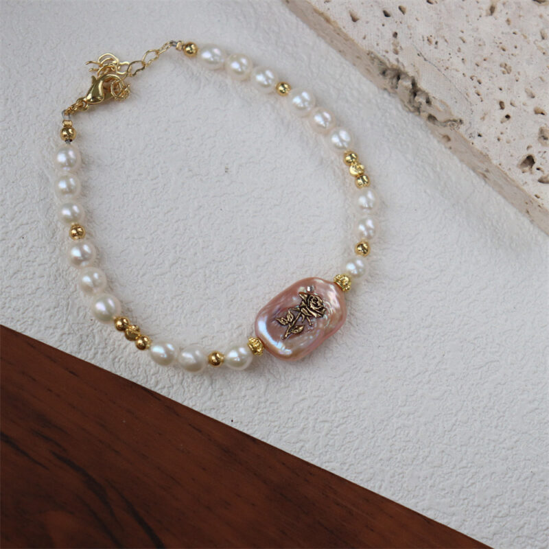 Detalles de la pulsera Edison-Baroque-Freshwater-Pearl-Sunflower