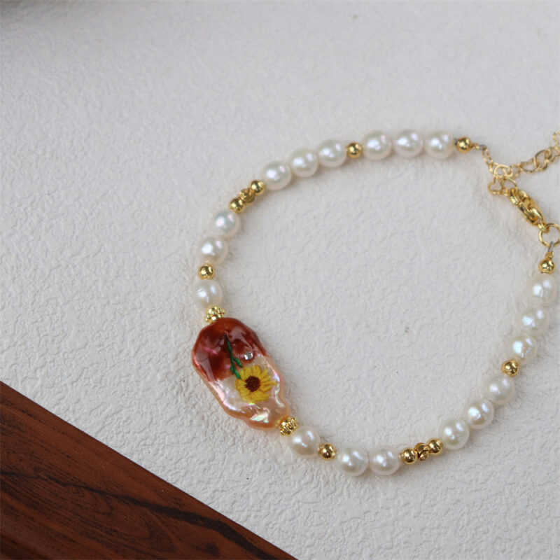 Exhibición de pulsera Edison-Baroque-Perlas de agua dulce-Girasol