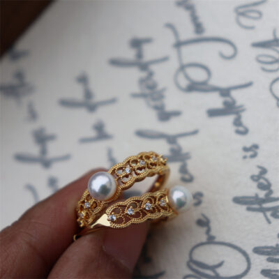 Filigree-Zircon-Freshwater-Pearl-Adjustable-Ring