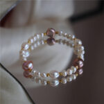 Pulsera Flora-Barroca-De-Agua-Dulce-Perlas-Cuentas-De-Oro