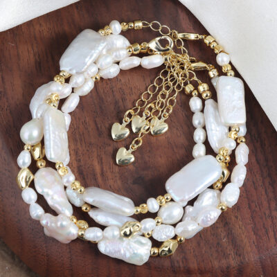 Freshwater-Baroque-Pearl-Bracelet-Gold-Accents