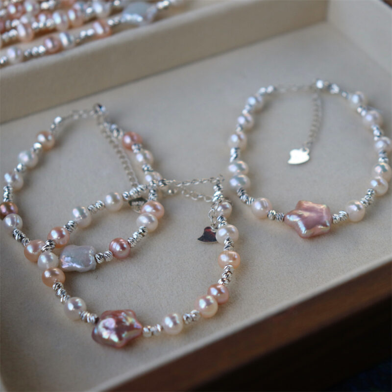 Detalles de la pulsera barroca de perlas en forma de estrella de agua dulce