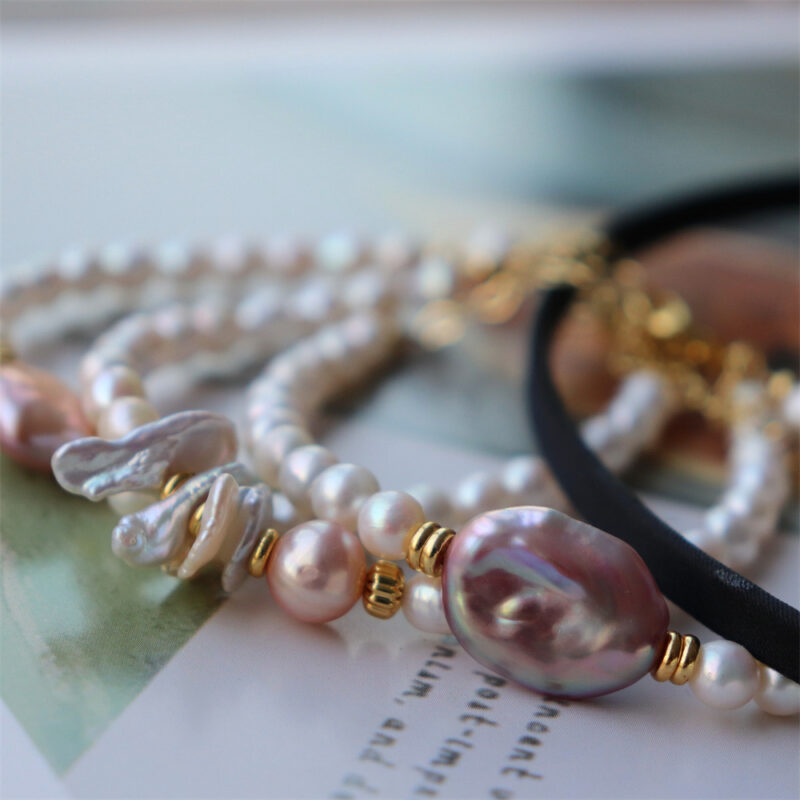 Pulsera de perlas de agua dulce francesas en capas hecha a mano.