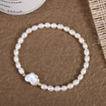Pulsera elástica de perlas de agua dulce barrocas naturales