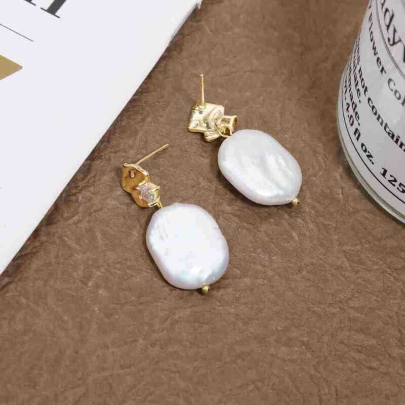 Boucles d'oreilles pendantes blanches, simples, en perles baroques d'eau douce