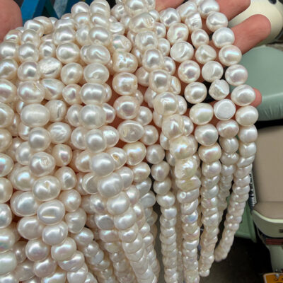 10-12mm White Natural Luster Baroque Pearls Strand