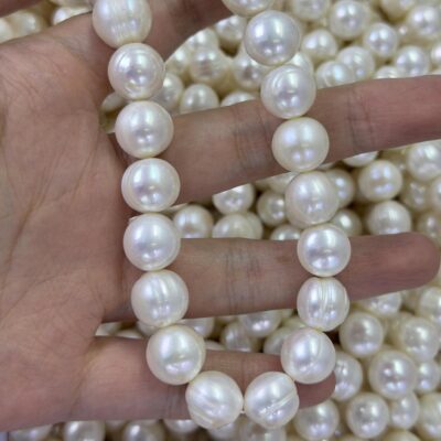 12mm White Strong Luster Oval Pearls Necklace