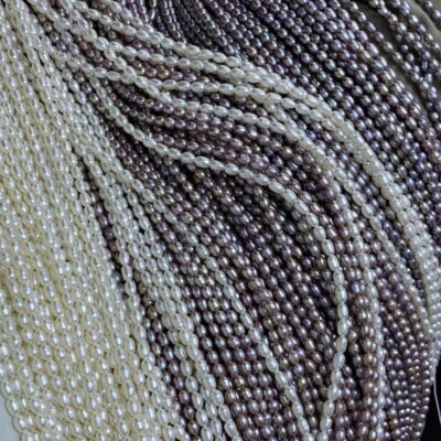 3.5-4mm Bright White & Purple Rice Freshwater Pearls