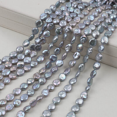 Perles de culture d'eau douce grises teintées de 10 à 11 mm pour la création de bijoux.