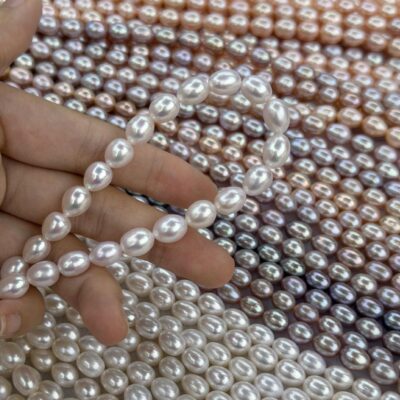 Perlas de agua dulce naturales, regordetas, de arroz sin grano de 8 mm