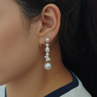 Pendientes colgantes franceses vintage de perlas de agua dulce hechos a mano - Detalles