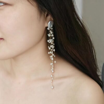 Handmade-Freshwater-Pearl-Long-Tassel-Drop-Earrings