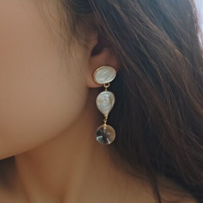 Boucles d'oreilles pendantes géométriques en perles d'eau douce, style baroque naturel